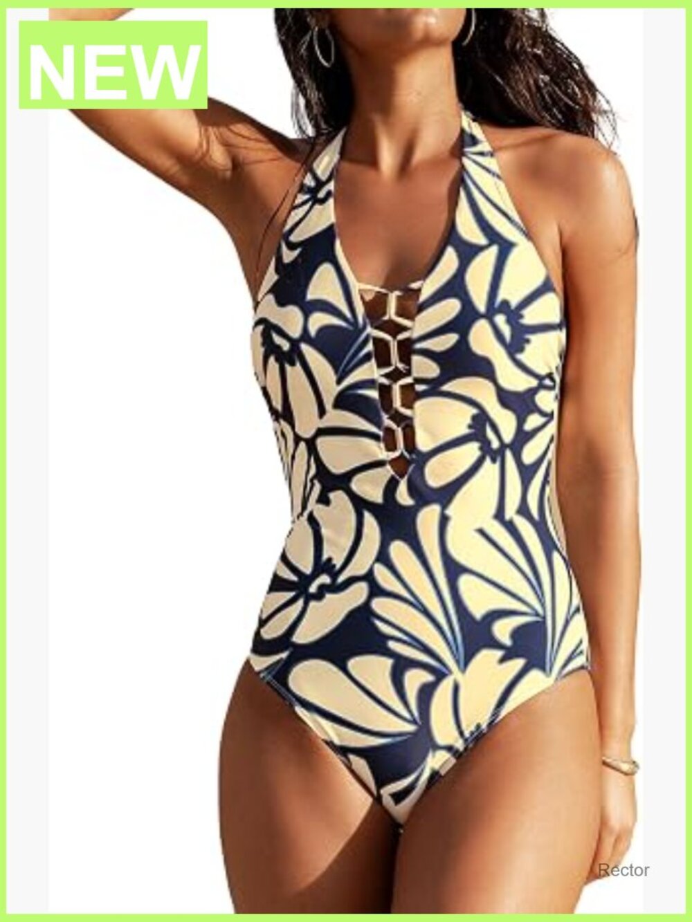 One Piece Swimsuit Plunging Halter Adjustable Straps Removable Cups Open Back